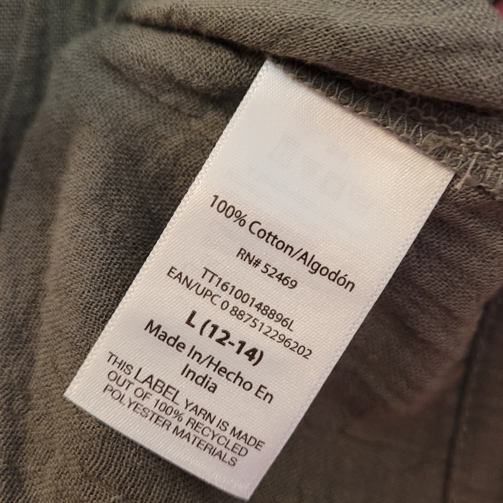 Time And Tru NWT Cotton Gauze Summer Top Sz L 12-14 Army Green - Picture 7 of 11